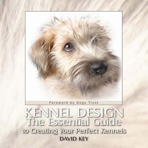 Book cover of second edition Kennel Design book with dog hair background and cute dog